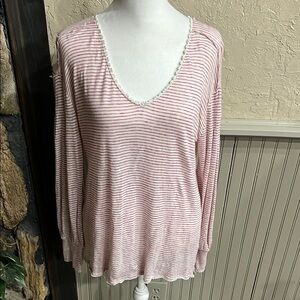 Sundance Pink and White Ribbed Long Sleeve Blouse